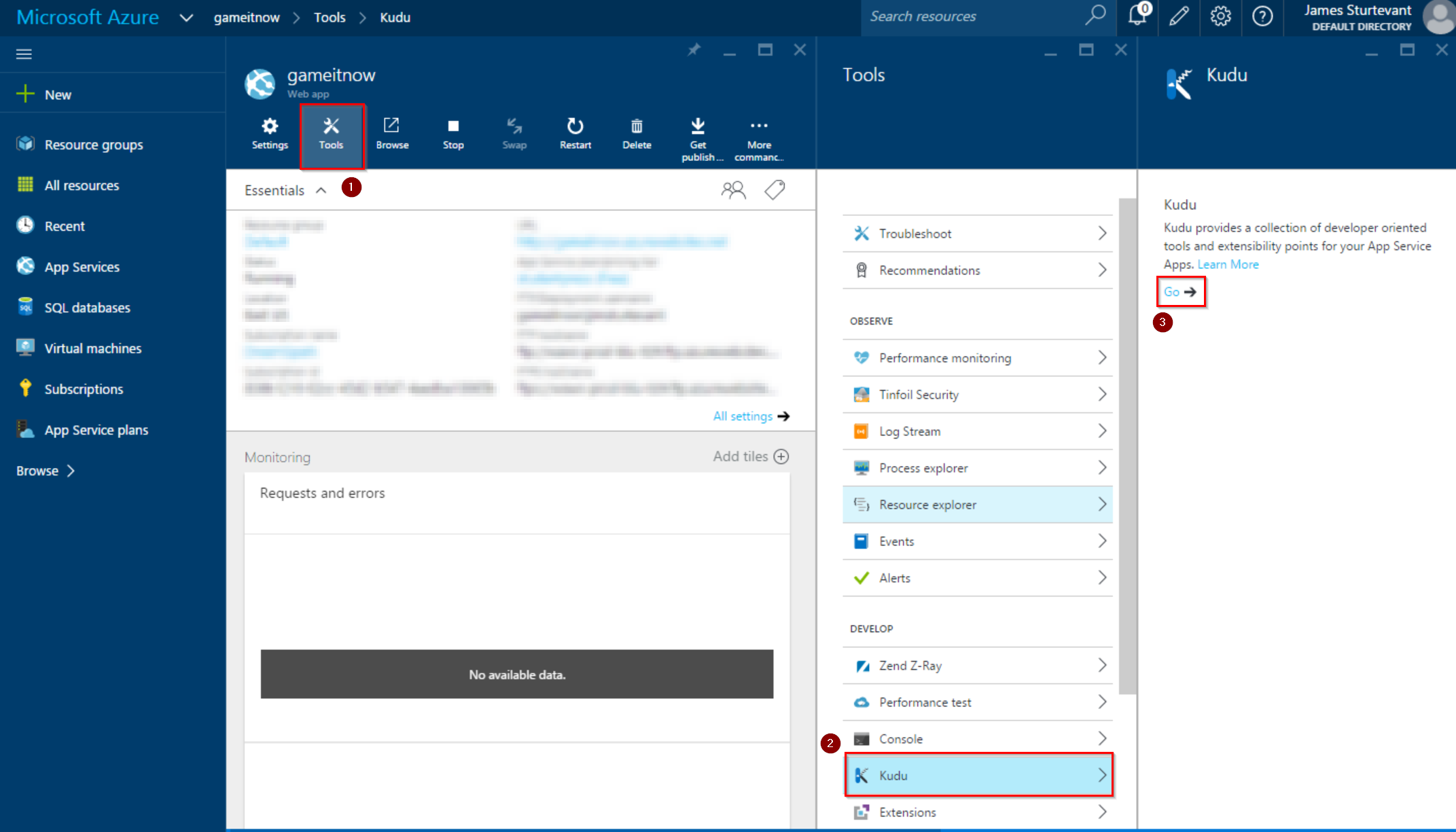 launch Kudu from azure portal