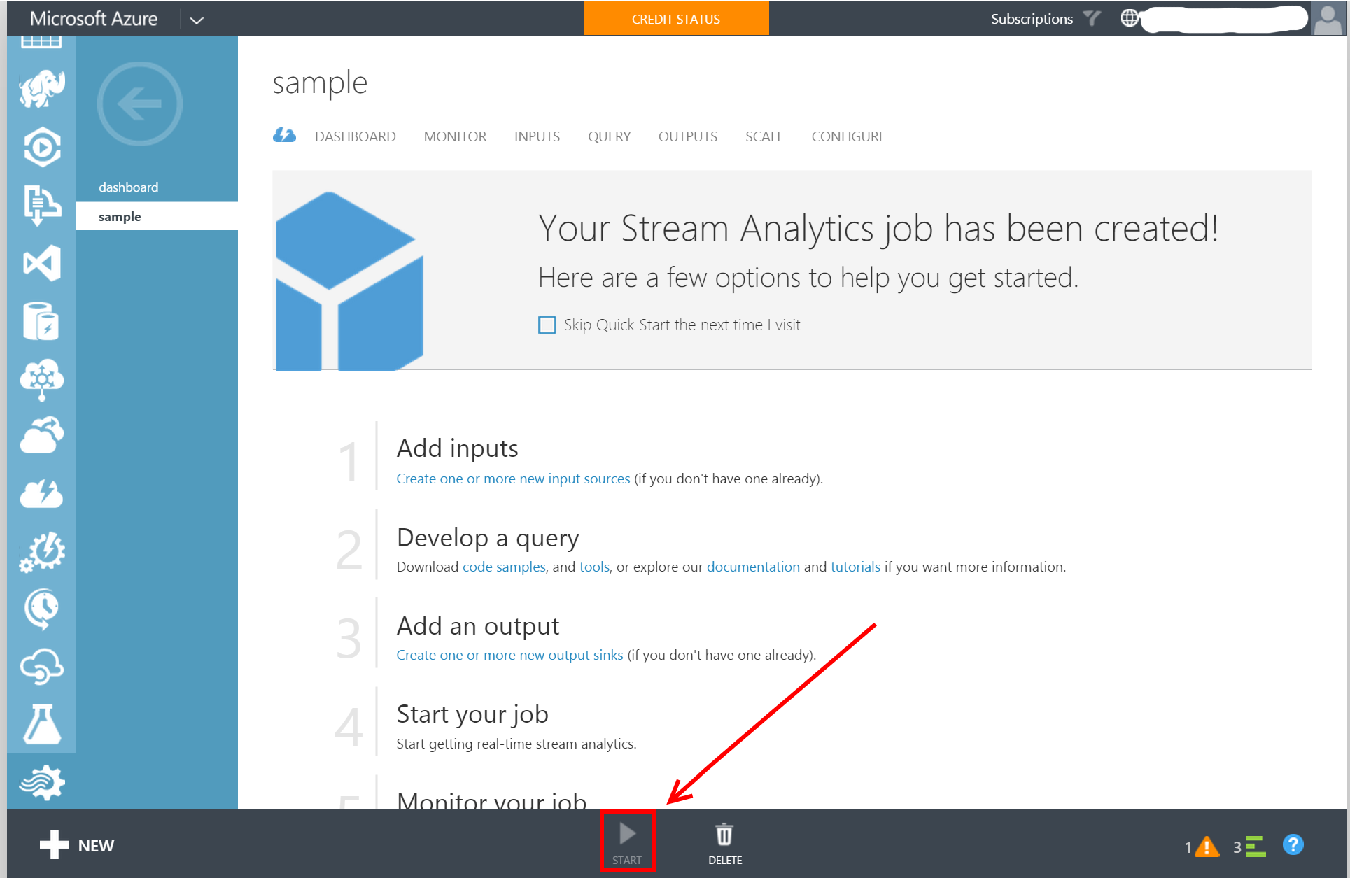 Start Stream Analytics Job